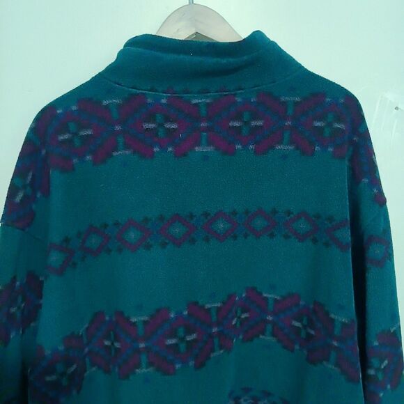 Vintage Eddie Bauer Aztec Fleece Pullover-Size XL-Polartec-1/4 Zip-Pockets-90s - Picture 5 of 9